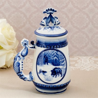 Кружка пивная "Жанровая. Охота", гжель - фото 2072466