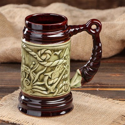 Бокал "Морской", зелёная глазурь, 0.5 л - фото 2072572