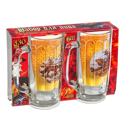 Набор пивных кружек 330 мл "Охота-Рыбалка", 2 шт, рисунок МИКС, в подарочной упаковке - фото 2072674