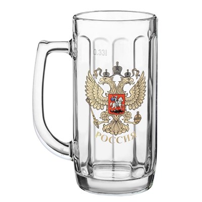 Кружка пивная 330 мл "Герб России", в подарочной упаковке - фото 2072726
