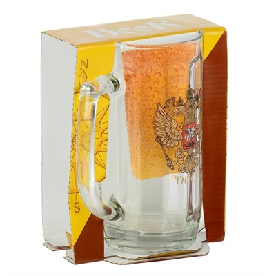 Кружка пивная 330 мл "Герб России", в подарочной упаковке - фото 2072727