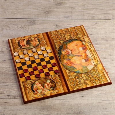 Нарды "В бане генералов нет", деревянная доска 60х60 см, с полем для игры в шашки - фото 2072906