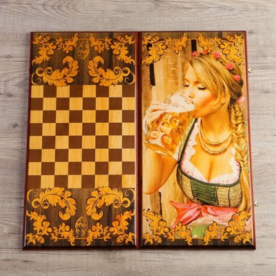 Нарды "Я люблю пиво", деревянная доска 60х60 см, с полем для игры в шашки - фото 2072909