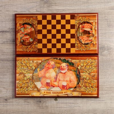 Нарды "В бане генералов нет", деревянная доска 40х40 см, с полем для игры в шашки - фото 2072915