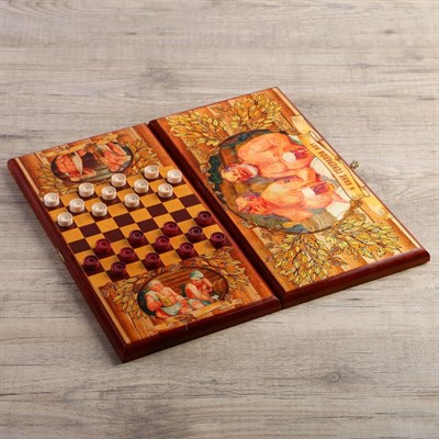 Нарды "В бане генералов нет", деревянная доска 40х40 см, с полем для игры в шашки - фото 2072918