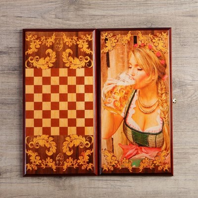 Нарды "Я люблю пиво", деревянная доска 40х40 см, с полем для игры в шашки - фото 2072921