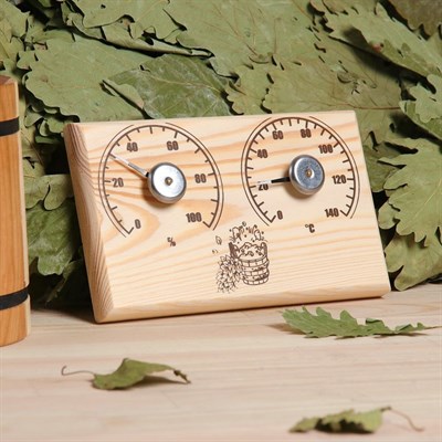 Деревянный термометр + гигрометр "Станция банная открытая бытовая", прямоугольная - фото 2073013