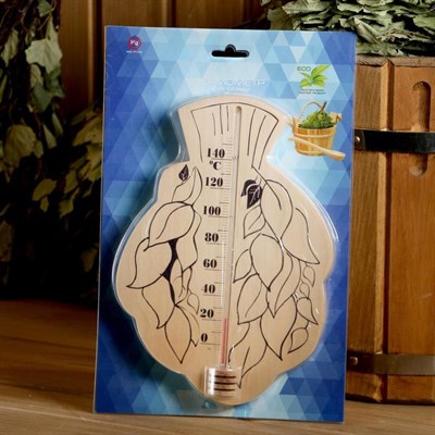 Термометр для бани и сауны деревянный "Веник", до 150°C, 26,2×18,4 см, МИКС - фото 2073247