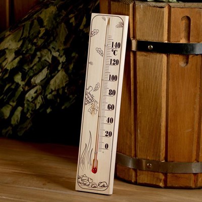 Термометр для бани и сауны деревянный "Шайка с веником", до 150°C, 29×6 см - фото 2073251