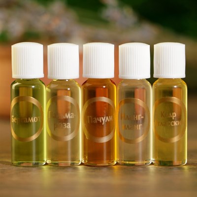 Набор эфирных масел "Гармония чувств", 5 шт: иланг-иланг, пачули, бергамот, кедр, пальмароза х 2 мл - фото 2074042