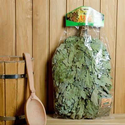 Набор веник ЭКСТРА из кавказского дуба с чайным напитком "Бодрость 1", в упаковке - фото 2074727