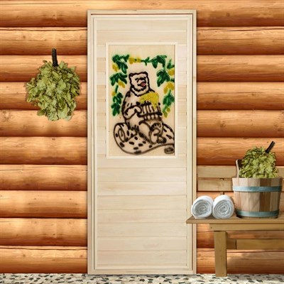 Дверь для бани, 180×80см, с резным панно - фото 2079508