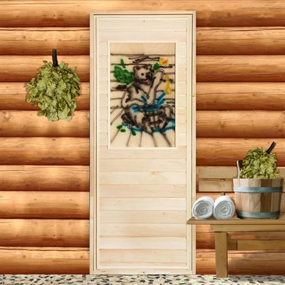 Дверь для бани, 170×80см, с резным панно - фото 2079513