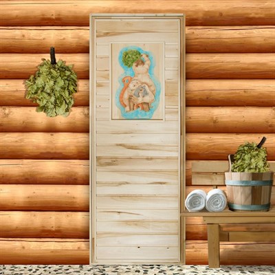 Дверь для бани, 180×70см, с резным панно - фото 2079527