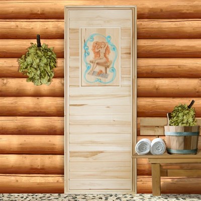 Дверь для бани, 180×70см, с резным панно - фото 2079529