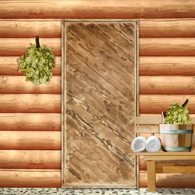 Дверь для бани "Диагональ", 160×70см, брашированная, обожжённая, "Добропаровъ" - фото 2079595