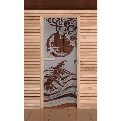 Дверь для бани и сауны "Журавль", сатин, 8мм, УФ-печать, 190х70см - фото 2079622