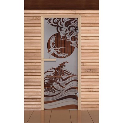 Дверь для бани и сауны "Журавль" сатин, 6мм, УФ-печать, 190х70см, Добропаровъ - фото 2079626