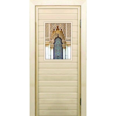 Дверь для бани со стеклом (40*60), "Восточный орнамент", 170×70см, коробка из осины - фото 2079738