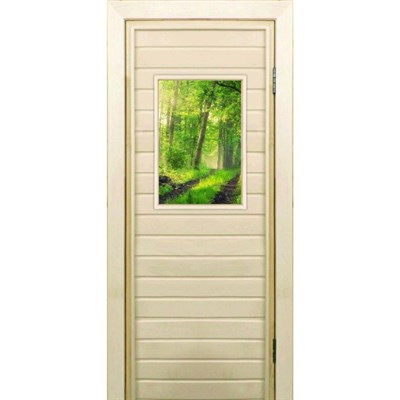 Дверь для бани со стеклом (40*60), "Лес", 170×70см, коробка из осины - фото 2079757