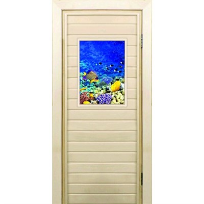 Дверь для бани со стеклом (40*60), "Кораллы-3", 170×70см, коробка из осины - фото 2079760