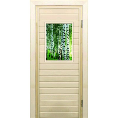 Дверь для бани со стеклом (40*60), "Березки", 170×70см, коробка из осины - фото 2079763