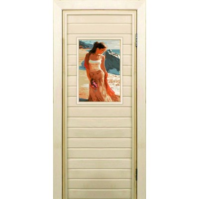 Дверь для бани со стеклом (40*60), "Девушка", 170×70см, коробка из осины - фото 2079772