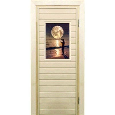 Дверь для бани со стеклом (40*60), "Луна", 170×70см, коробка из осины - фото 2079784