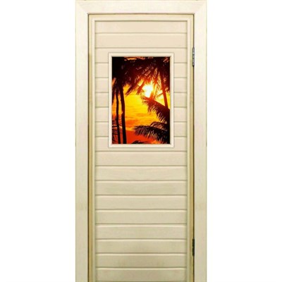 Дверь для бани со стеклом (40*60), "Закат", 170×70см, коробка из осины - фото 2079790