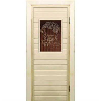 Дверь для бани со стеклом (40*60), "Банные радости-1", бронза, 170×70см, коробка из осины - фото 2079814