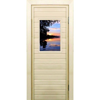Дверь для бани со стеклом (40*60), "Озеро", 170×70см, коробка из осины - фото 2079850
