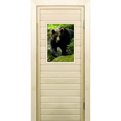 Дверь для бани со стеклом (40*60), "Медведь-1", 170×70см, коробка из осины - фото 2079853
