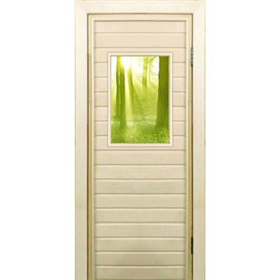 Дверь для бани со стеклом (40*60), "Утренний лес", 170×70см, коробка из осины - фото 2079887
