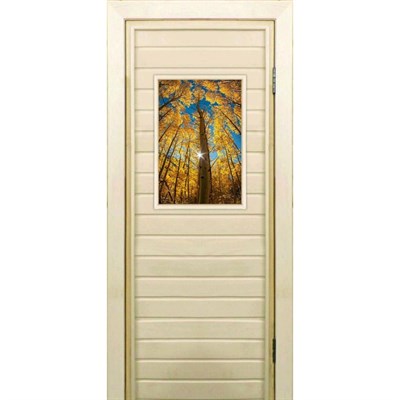 Дверь для бани со стеклом (40*60), "Осенний лес", 170×70см, коробка из осины - фото 2079927