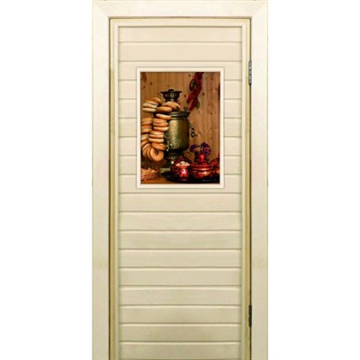 Дверь для бани со стеклом (40*60), "Самовар-1", 170×70см, коробка из осины - фото 2079959
