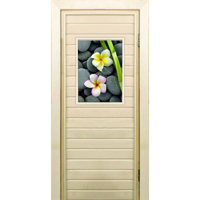 Дверь для бани со стеклом (40*60), "Орхидеи", 170×70см, коробка из осины - фото 2079962