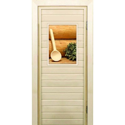 Дверь для бани со стеклом (40*60), "Ковшик", 170×70см, коробка из осины - фото 2079983