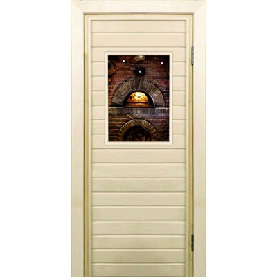 Дверь для бани со стеклом (40*60), "Печь", 170×70см, коробка из осины - фото 2080001
