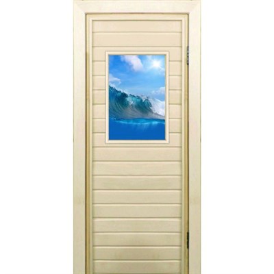 Дверь для бани со стеклом (40*60), "Волна", 170×70см, коробка из осины - фото 2080004