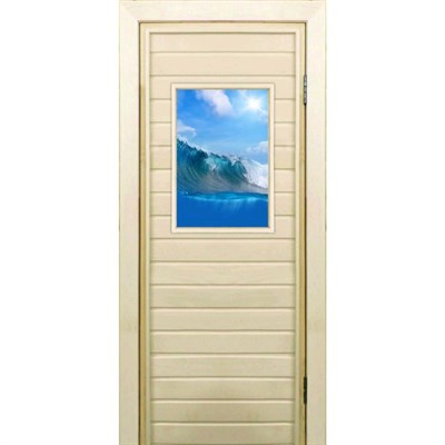 Дверь для бани со стеклом (40*60), "Волна", 180×70см, коробка из осины - фото 2080005
