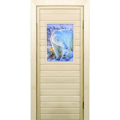 Дверь для бани со стеклом (40*60), "Белые медведи", 170×70см, коробка из осины - фото 2080007