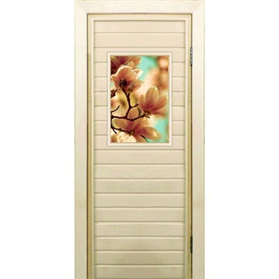 Дверь для бани со стеклом (40*60), "Цветение", 170×70см, коробка из осины - фото 2080010