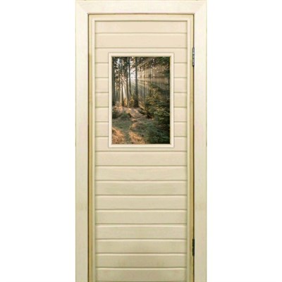 Дверь для бани со стеклом (40*60), "Хвойный лес", 170×70см, коробка из осины - фото 2080034