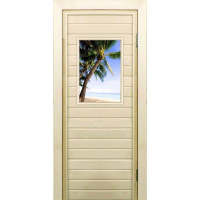 Дверь для бани со стеклом (40*60), "Пальмы-1", 170×70см, коробка из осины - фото 2080052