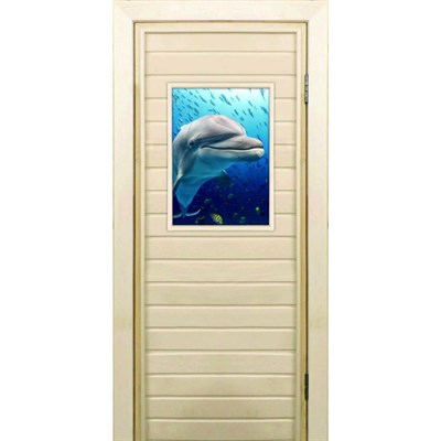 Дверь для бани со стеклом (40*60), "Дельфин", 170×70см, коробка из осины - фото 2080066