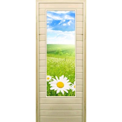 Дверь для бани со стеклом (43*129), "Ромашки", 170×70см, коробка из осины - фото 2080092