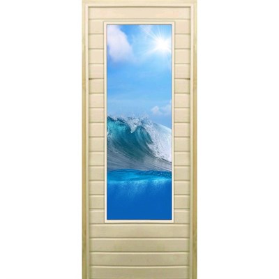 Дверь для бани со стеклом (43*129), "Волна", 170×70см, коробка из осины - фото 2080101