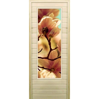 Дверь для бани со стеклом (43*129), "Цветение", 170×70см, коробка из осины - фото 2080104
