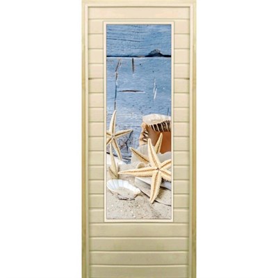 Дверь для бани со стеклом (43*129), "Ракушки", 170×70см, коробка из осины - фото 2080107