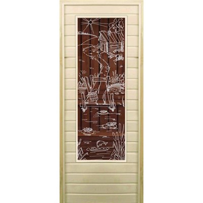 Дверь для бани со стеклом (43*129), "Банька" бронза, 170×70см, коробка из осины - фото 2080119